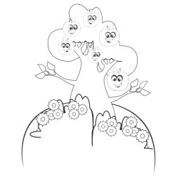 Anthropomorphic Apple Tree Line Art