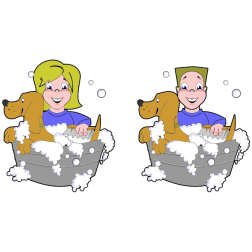Girl And Boy Washing Dogs