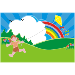 Girl Flying Kite In Colorful Landscape