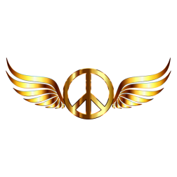 Gold Peace Sign Wings Enhanced Contrast No Background