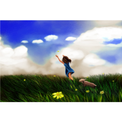 Little Girl Chasing Butterfly In An Open Field