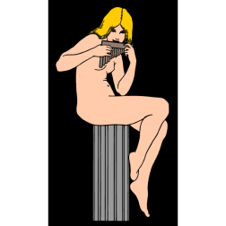 Naked young woman playing the syrinx 2