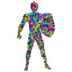 Prismatic Low Poly Man With Shield