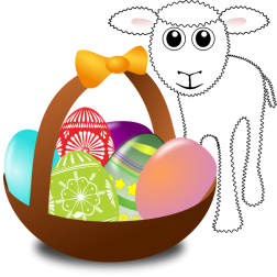Lamb with Easter eggs in a basket vector graphics