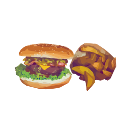 Burger and potato wedges