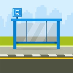 Bus Stop Shelter with City Skyline Background