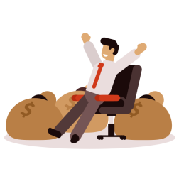 Businessman Relaxing on Chair Surrounded by Money Bags