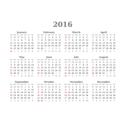 calendar 2016