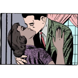 Comic book couple kissing