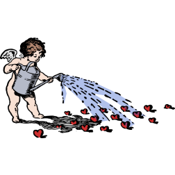 Cupid watering hearts
