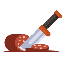 Knife is cutting the sausage