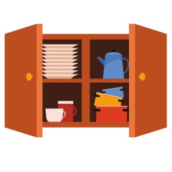 Dishes in the kitchen cabinet