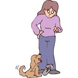 woman scolding dog