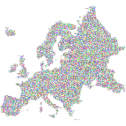 Europe map with colorful dots