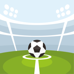Football ball at the center of the pitch