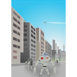 Futuristic street with robots