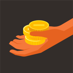 Golden coins in hand