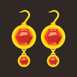 Golden earrings with red diamonds