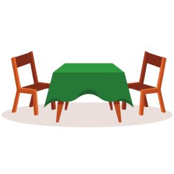 Table with green tablecloth