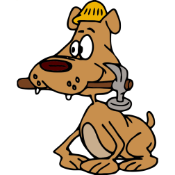 Dog holding a hammer in its mouth