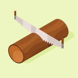 Saw cutting the log