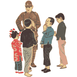 Japanese solider and kids