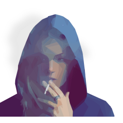 Lady in a hood smoking