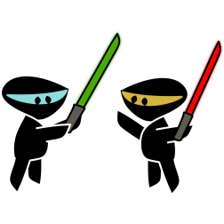 Ninjas with light sabres