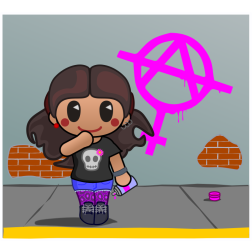 Girl with anarcho-feminist graffiti