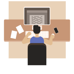 Person Working at Computer Desk Top View
