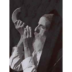 Elderly man blowing a shofar