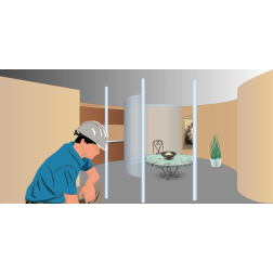 Construction Worker in a Dining Room