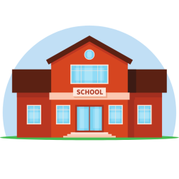 School building with red facade