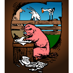 Pig writes on paper