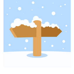 Snow-covered wooden sign