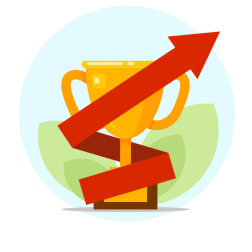 Golden Trophy with Red Growth Arrow