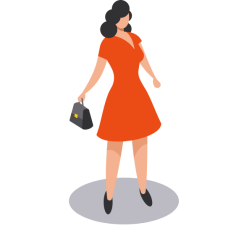 Girl in red dress with a purse