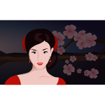Asian woman with flowers in background vector clip art