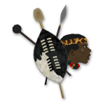 Vector graphics of items and head of a Zulu warrior